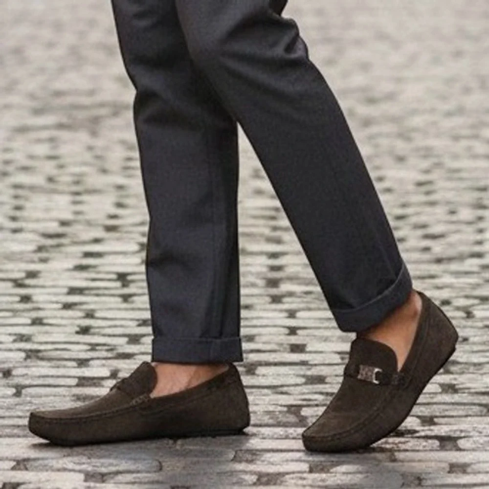 Cavalli Class Men Loafers Size 45 Luxury Driving Shoes Brown Suede Slip On